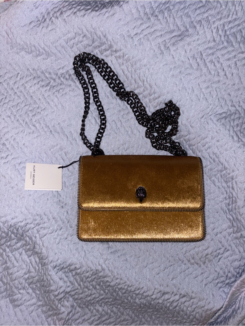 Kurt Geiger Gold Velvet purse with chain